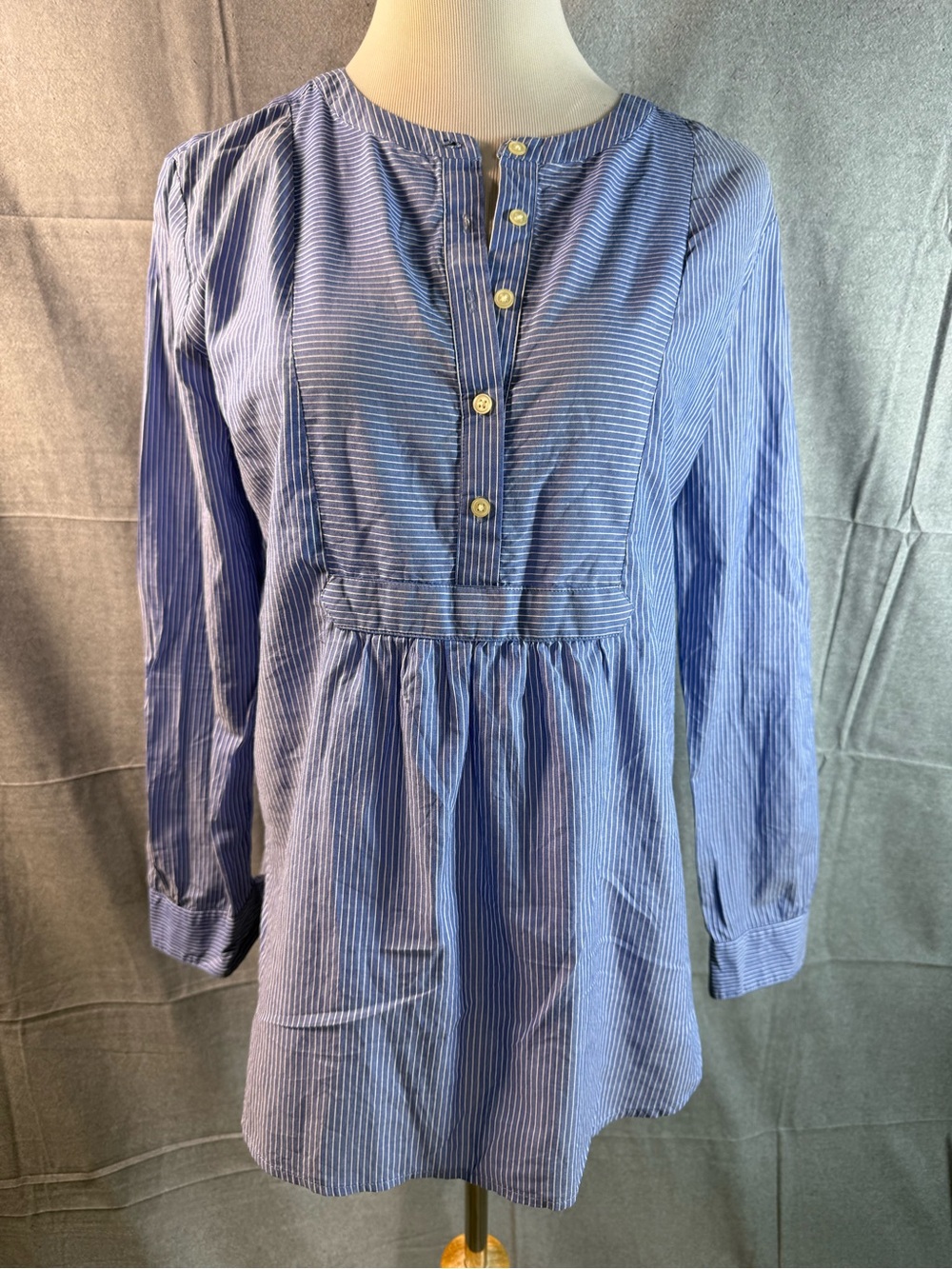 2402-LOFT Blue and White Striped Long-Sleeve Tunic